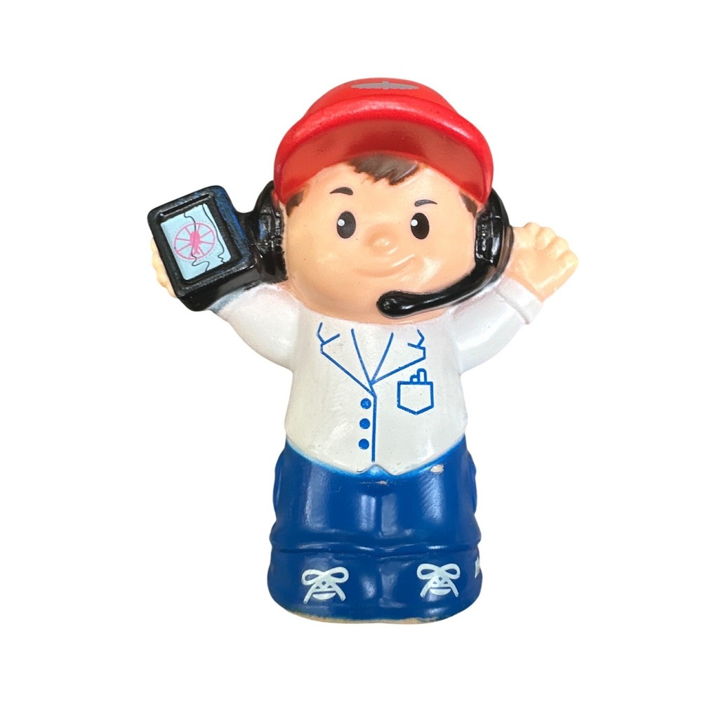 Fisher-Price Little People Ground Crew Pilot Figure Red Hat Headphones 2015